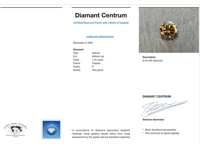 Diamant 1.01 carat natuurlijke diamant - afbeelding 3 van  4