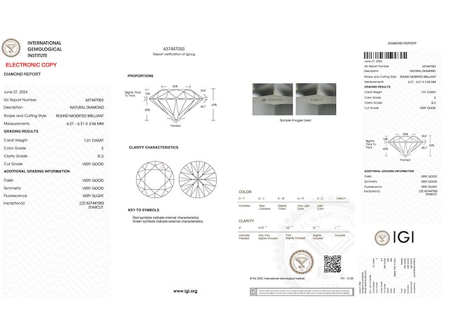Diamant 1.01 carat natuurlijke starcut briljant geslepen diamant gecertificeerd - afbeelding 2 van  2