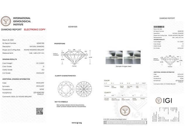 Diamant 1.01 carat natuurlijke starcut briljant geslepen diamant gecertificeerd - afbeelding 3 van  4