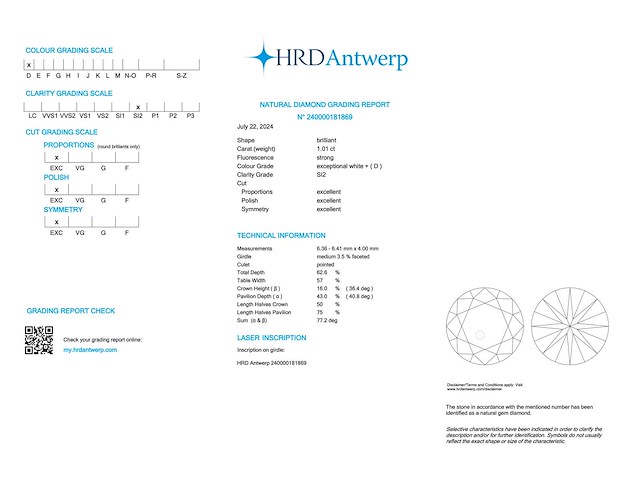 Diamant 1.01 ct briljant geslepen los - afbeelding 2 van  2