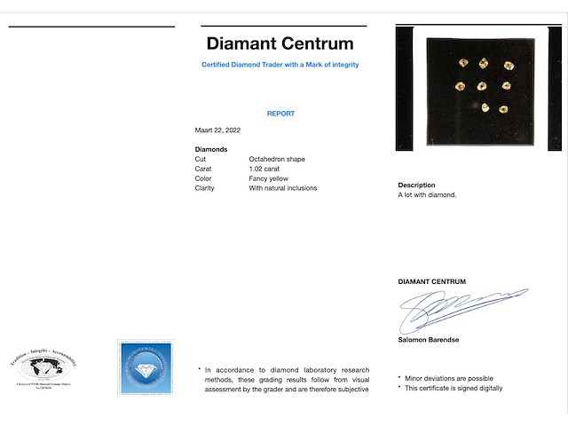 Diamant 1.02 carat diamant gecertificeerd - afbeelding 2 van  2