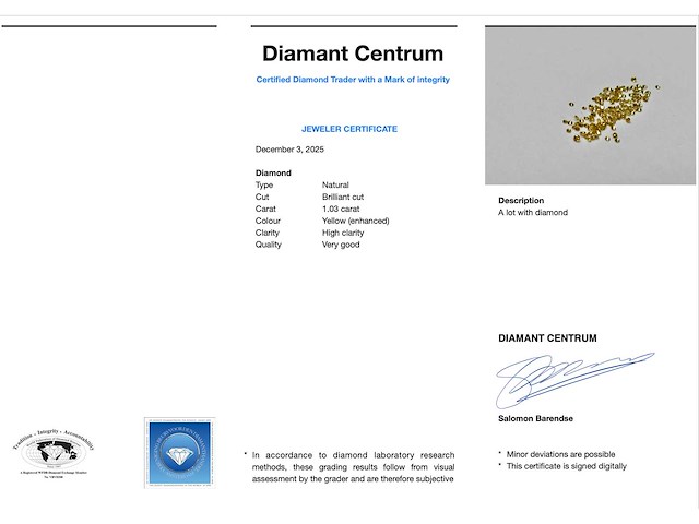 Diamant 1.03 carat briljant geslepen diamant - afbeelding 3 van  3