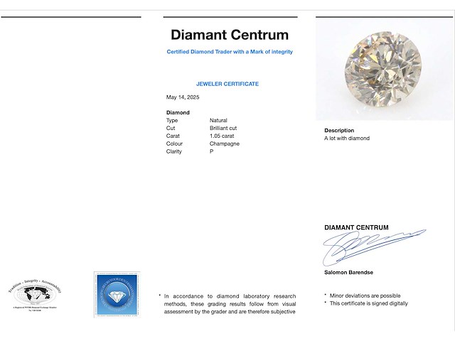 Diamant 1.05 carat fancy gekleurde diamant - afbeelding 3 van  3