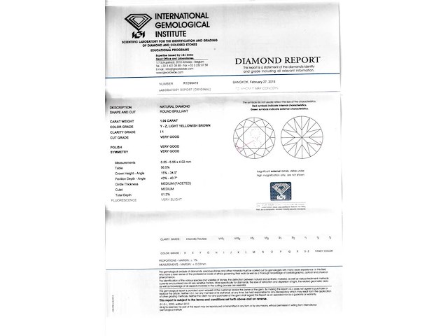 Diamant 1.06 carat natuurlijke diamant gecertificeerd - afbeelding 3 van  4