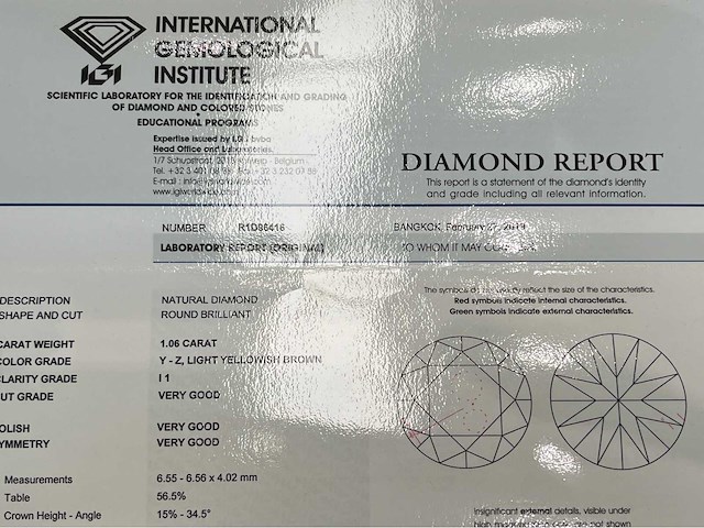 Diamant 1.06 carat natuurlijke diamant gecertificeerd - afbeelding 4 van  4