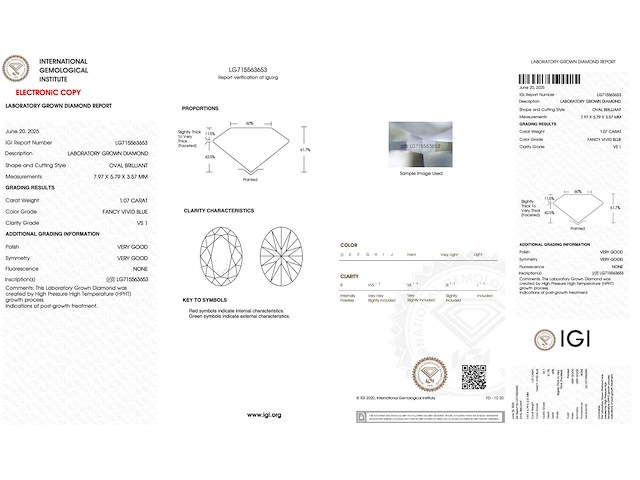 Diamant 1.07 carat ovaal geslepen gecertificeerd - afbeelding 3 van  4