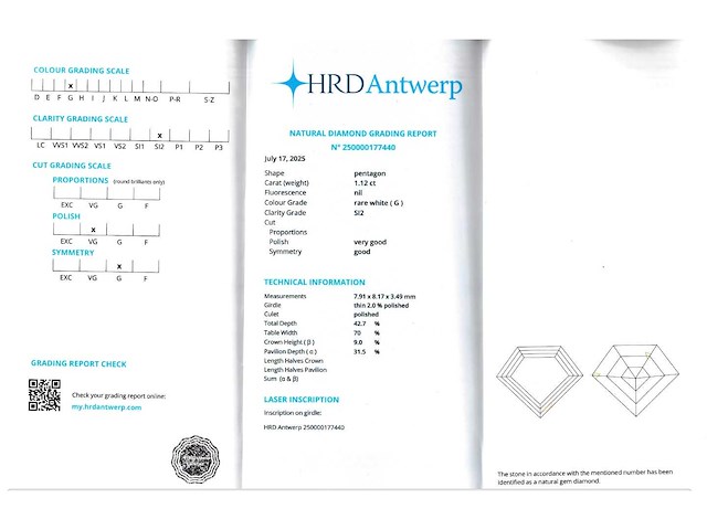 Diamant 1.12 carat natuurlijke diamant gecertificeerd - afbeelding 4 van  5
