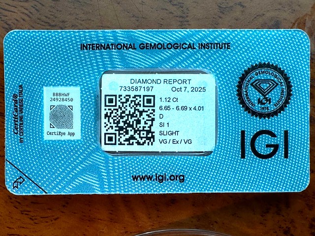 Diamant 1.12 carat natuurlijke starcut briljant geslepen diamant gecertificeerd - afbeelding 2 van  4