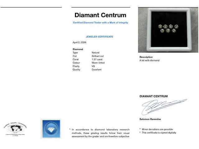 Diamant 1.37 ct - afbeelding 3 van  3
