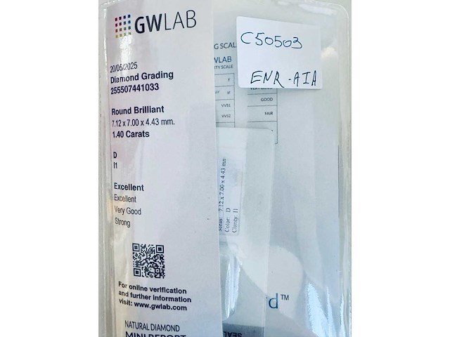 Diamant 1,40 crt. naturel kleur d - afbeelding 3 van  5