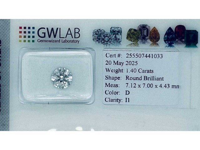 Diamant 1,40 crt. naturel kleur d - afbeelding 1 van  3