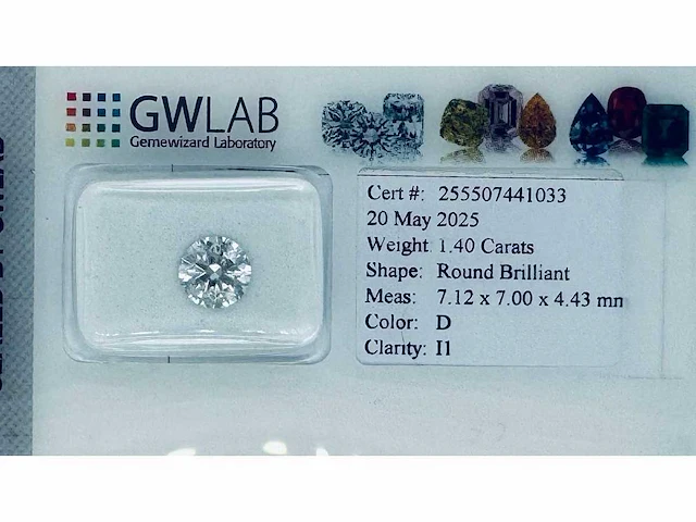 Diamant 1,40 crt. naturel kleur d - afbeelding 1 van  5
