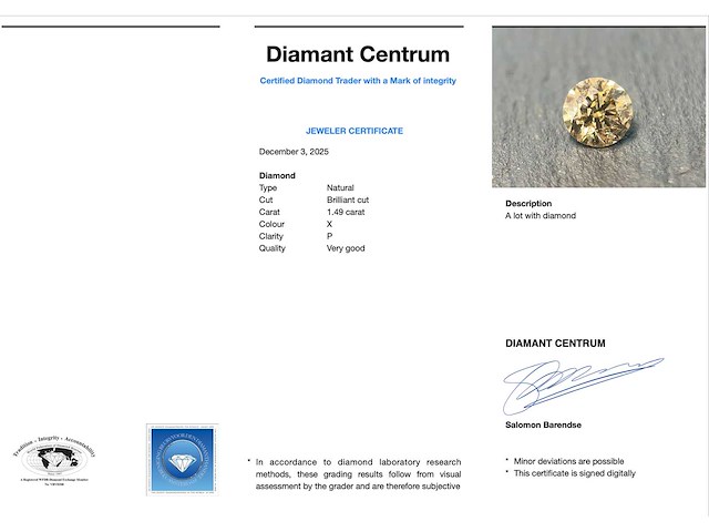 Diamant 1.49 carat natuurlijke diamant - afbeelding 3 van  4