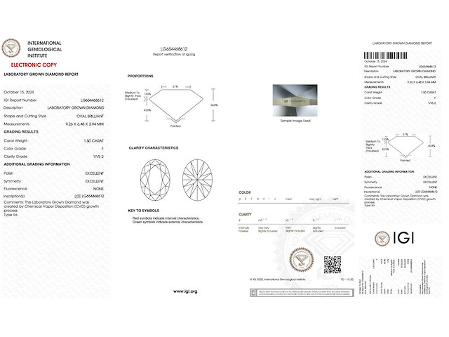 Diamant 1.50 carat ovaal geslepen gecertificeerd - afbeelding 3 van  4