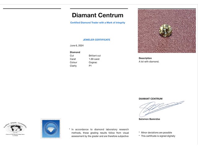 Diamant 1.69 carat echte diamant gecertificeerd - afbeelding 3 van  5