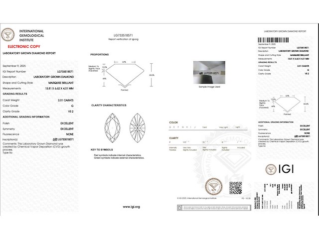Diamant 2.01 carat marquise geslepen gecertificeerd - afbeelding 4 van  4