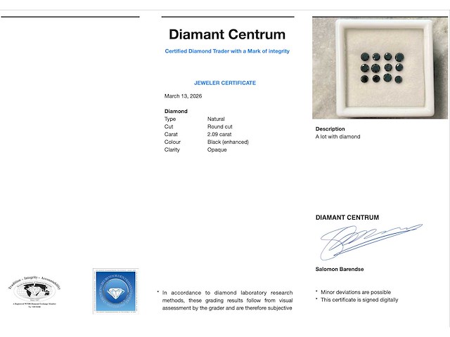Diamant 2.09 carat zwarte diamant gecertificeerd - afbeelding 3 van  3