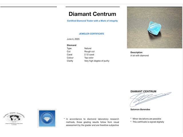Diamant 2.12 carat ruwe diamant van top kwaliteit - afbeelding 3 van  5