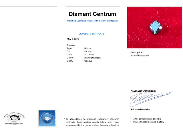 Diamant 2.21 carat echte natuurlijke zwarte diamant kussenvorm gecertificeerd - afbeelding 3 van  4