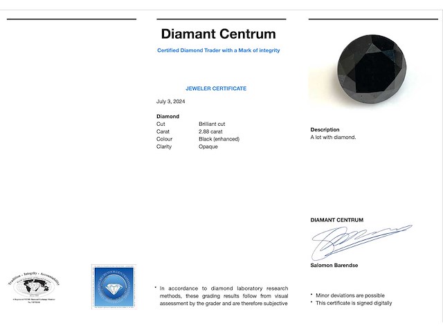 Diamant 2.88 carat natuurlijke zwarte diamant gecertificeerd - afbeelding 2 van  4