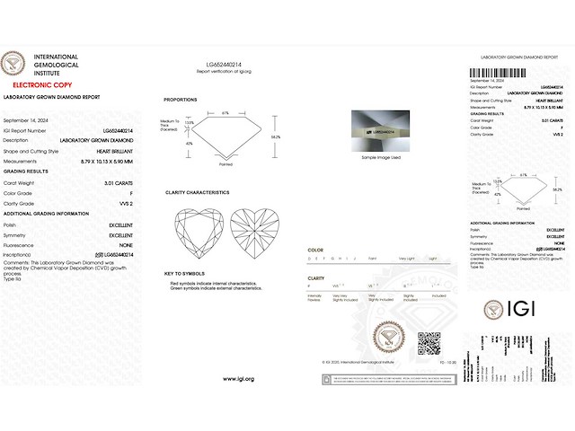 Diamant 3.01 carat hartvorm diamant gecertificeerd - afbeelding 4 van  4