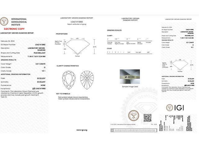 Diamant 3.01 carat pear shape gecertificeerd - afbeelding 4 van  4