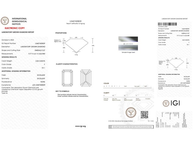 Diamant 3.02 carat emerald geslepen gecertificeerd - afbeelding 3 van  4