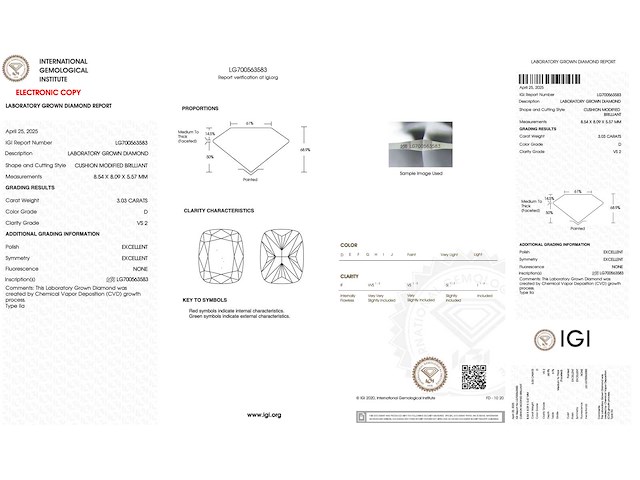 Diamant 3.03 carat kussenvorm geslepen gecertificeerd - afbeelding 3 van  4