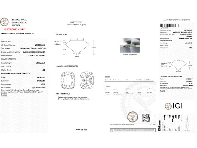 Diamant 3.03 carat kussenvorm geslepen gecertificeerd - afbeelding 4 van  4