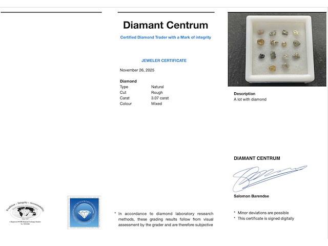 Diamant 3.07 carat ruwe diamant van top kwaliteit - afbeelding 3 van  3