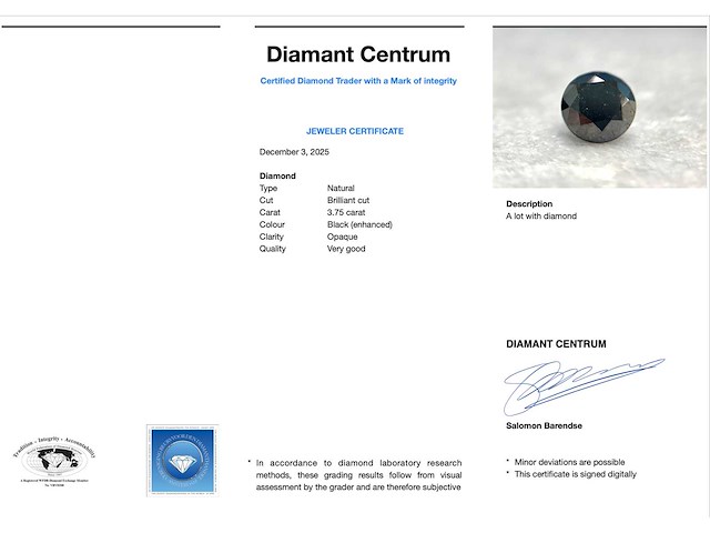 Diamant 3.75 carat briljant geslepen zwarte diamant - afbeelding 3 van  4