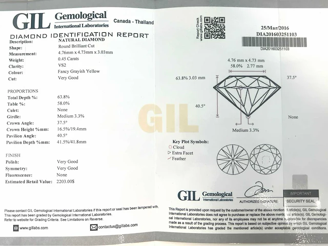 Diamant briljant 0.45 ct - afbeelding 4 van  6