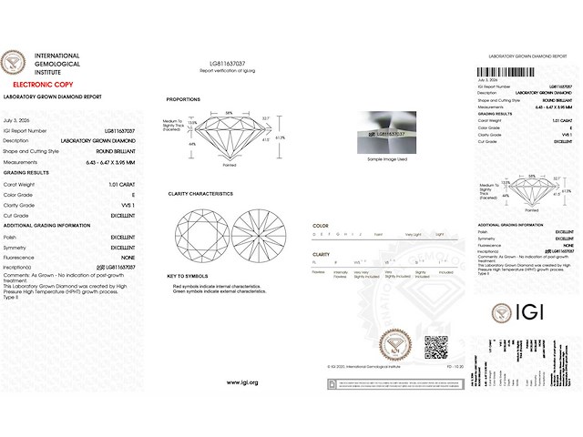 Diamant briljant 1.01 ct - afbeelding 3 van  4