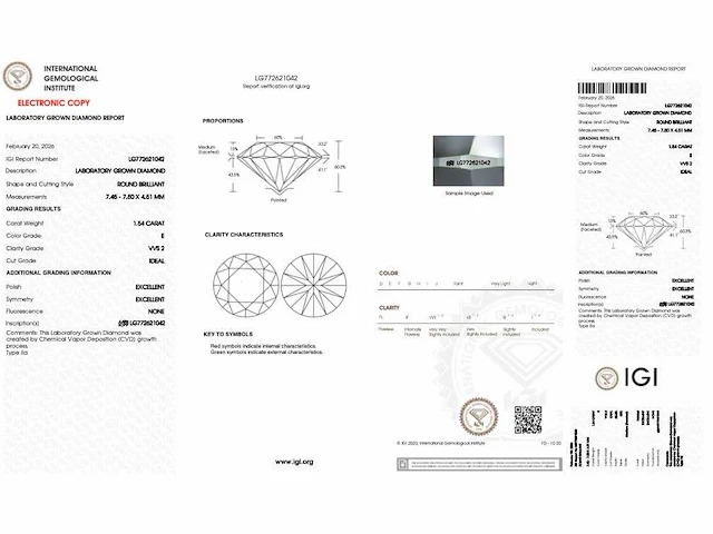 Diamant briljant 1.54 ct igi - afbeelding 4 van  4