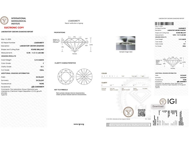 Diamant briljant 5.10 ct - afbeelding 3 van  5