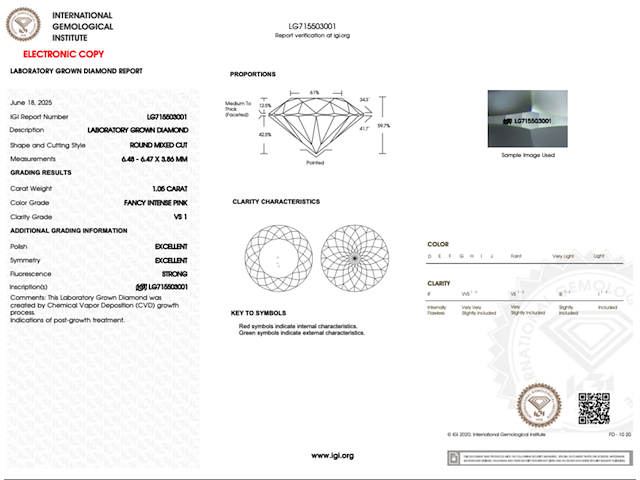 Diamant | exclusive portuguese cut | 1.05 ct ( igi gecertificeerd ), fancy intense pink - afbeelding 4 van  6
