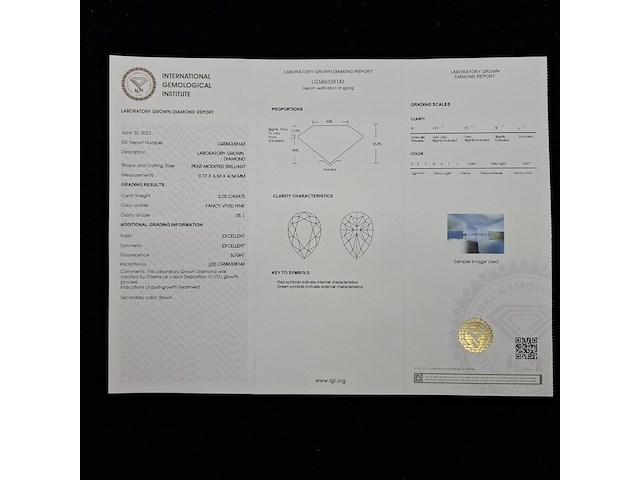 Diamant | fancy vivid pink | 2.02ct ( igi gecertificeerd ) - afbeelding 9 van  10