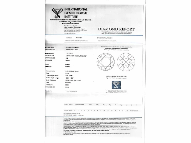 Diamant groen 1.03 ct - afbeelding 3 van  4