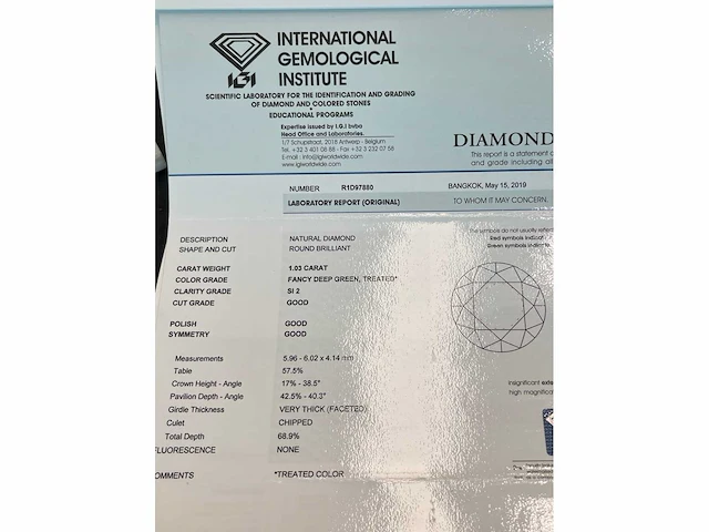Diamant groen 1.03 ct - afbeelding 4 van  4