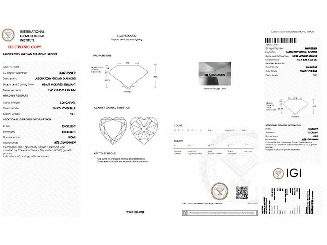 Diamant hart 2.06 ct igi - afbeelding 4 van  4