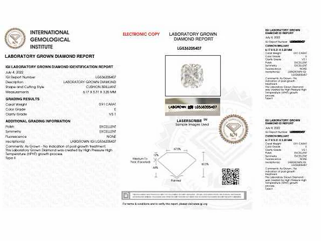 Diamant kussen 0.91 ct igi - afbeelding 4 van  4
