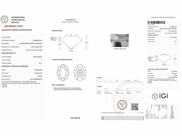 Diamant ovaal 4.04 ct igi - afbeelding 3 van  4