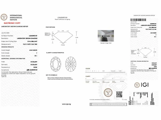 Diamant ovaal 4.04 ct igi - afbeelding 4 van  4