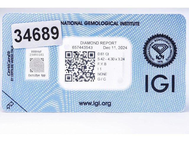 Diamant | ovaal fancy geelbruin| 0.61ct ( igi gecertificeerd ) - afbeelding 4 van  5