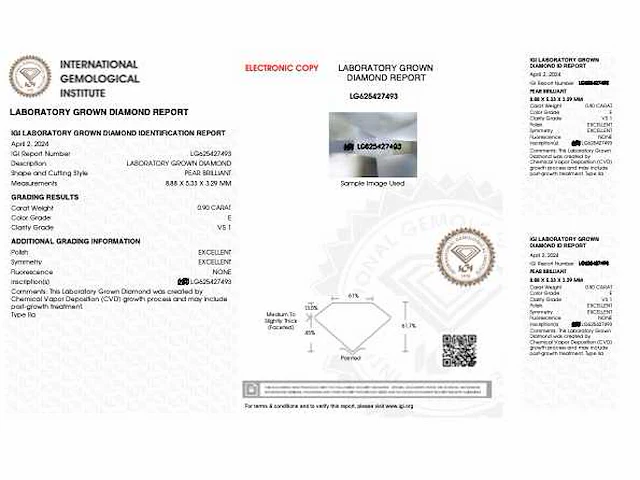 Diamant peer 0.90 ct igi - afbeelding 4 van  4