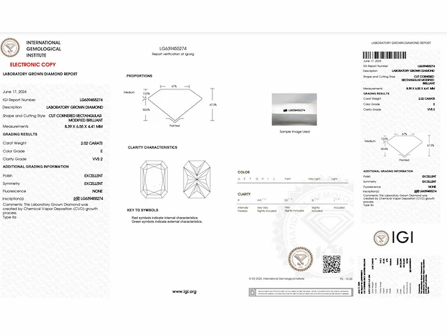 Diamant radiant 2.02 ct igi - afbeelding 3 van  4