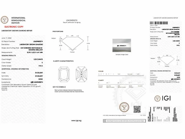 Diamant radiant 2.02 ct igi - afbeelding 4 van  4
