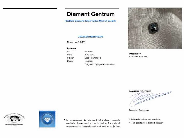 Diamant zwart 4.05 ct - afbeelding 3 van  3