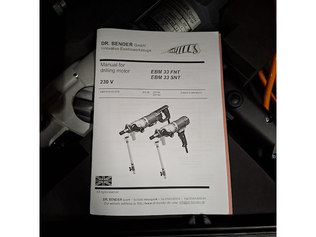 Diamantboormachine droog+ nat 230v / 2.2kw 20-200mm, dr. bender, ebm33fnt - afbeelding 7 van  7