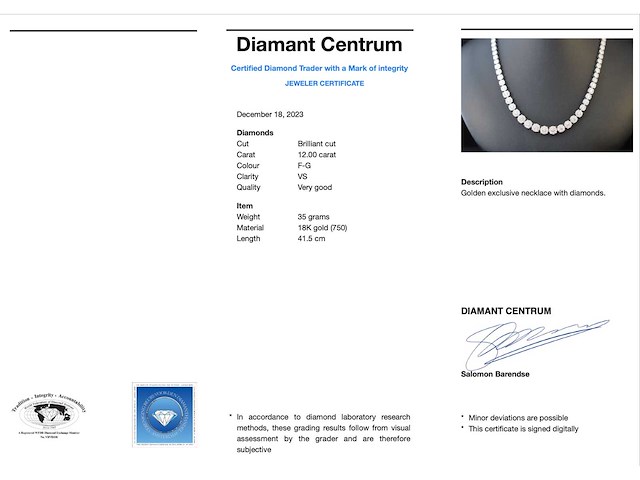 Diamanten collier 800 briljant geslepen diamanten 12.00 carat totaal - afbeelding 3 van  5